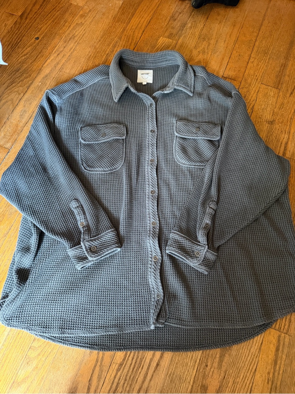 aerie Gray Waffle Knit Button-Down Shirt